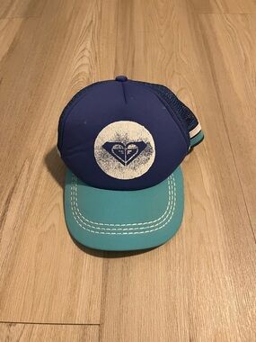Roxy Navy and Teal Logo Trucker Hat